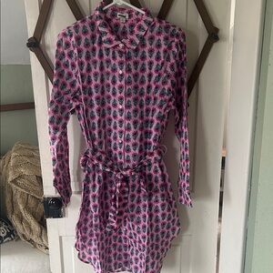 J. Crew Pink and Blue Long Sleeve Dress